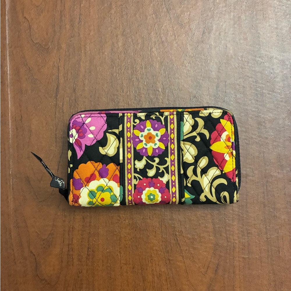 Vera Bradley Floral Suzani Pattern Black, Orange and Purple Wallet - Picture 2 of 9